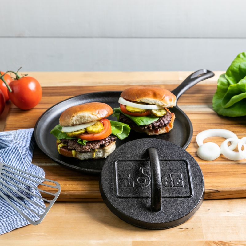 Lodge 6.25" Seasoned Cast Iron Burger Press + Reviews Crate & Barrel