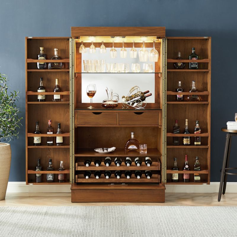 Maxine Large Walnut Wood Wine Bar with Storage + Reviews