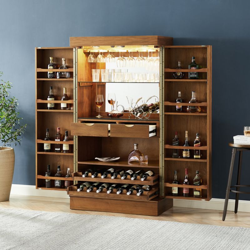 Maxine Large Walnut Wood Wine Bar with Storage + Reviews