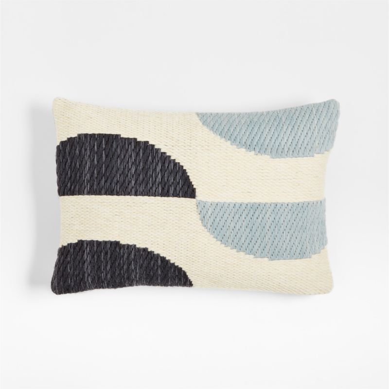 Modern Crescent Kilim 22"x15" Mist Blue Throw Pillow with Feather