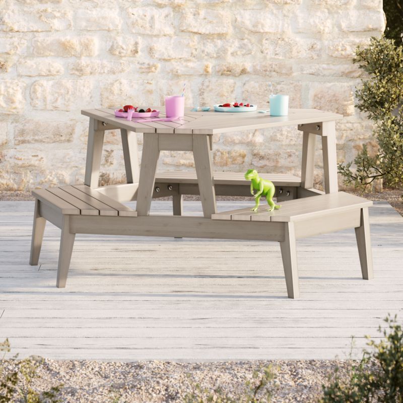 Modern Grey Stain Wood Outdoor Kids Picnic Table Crate & Kids Canada