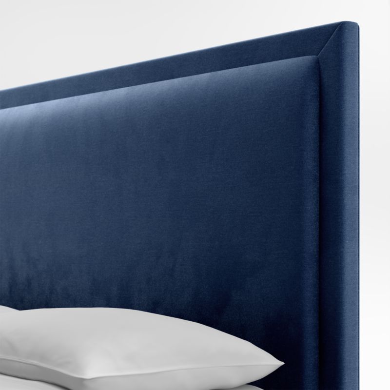 Meraux 56" Navy King Upholstered Headboard with Batten White Oak