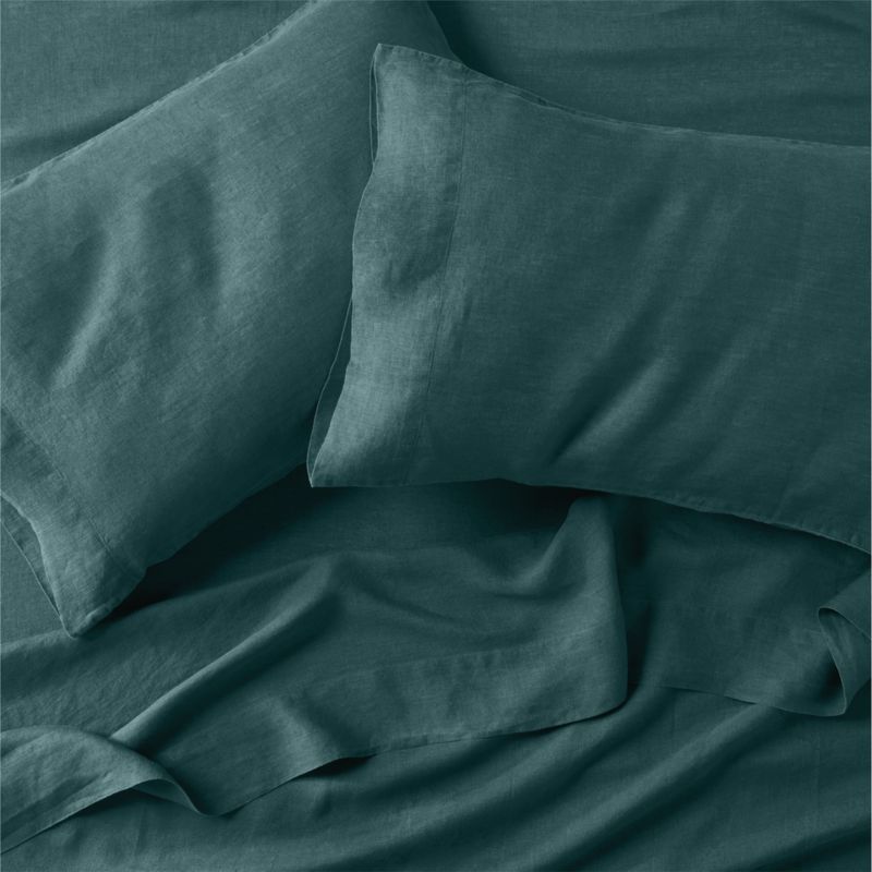 New Natural Hemp Sea Green Full Bed Sheet Set + Reviews Crate & Barrel