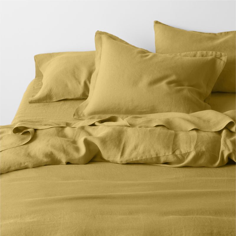 New Natural Hemp Savannah Yellow King Duvet Cover + Reviews Crate & Barrel