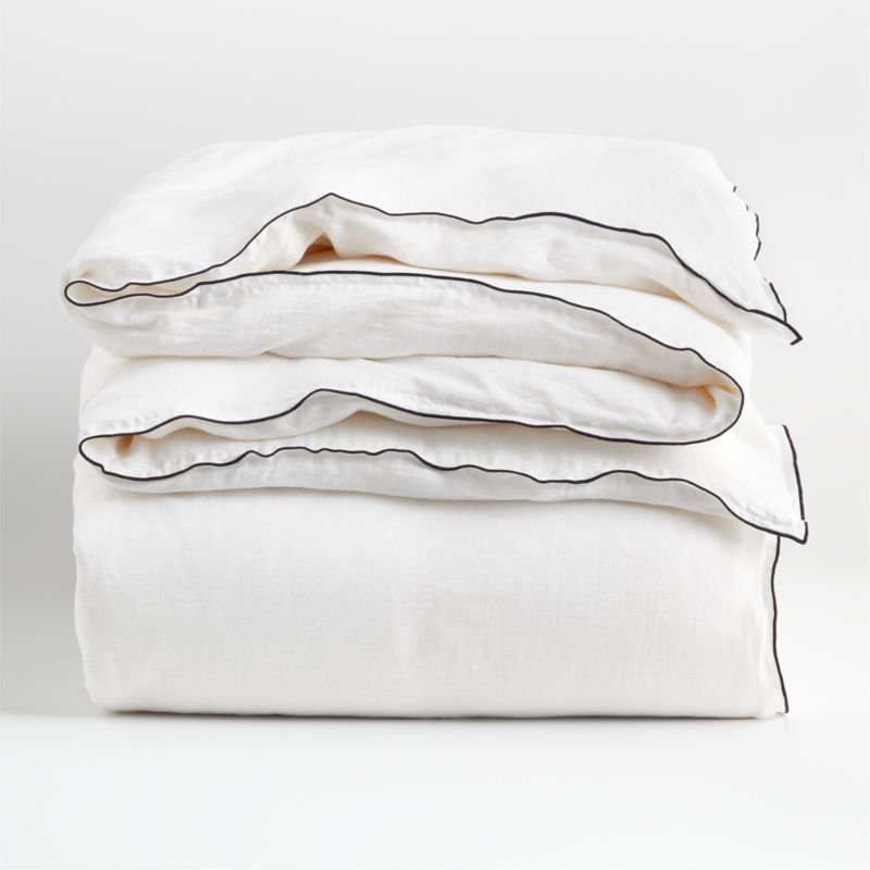 New Natural Hemp Merrow Stitch Crisp White Twin/Twin XL Duvet Cover + Reviews Crate & Barrel