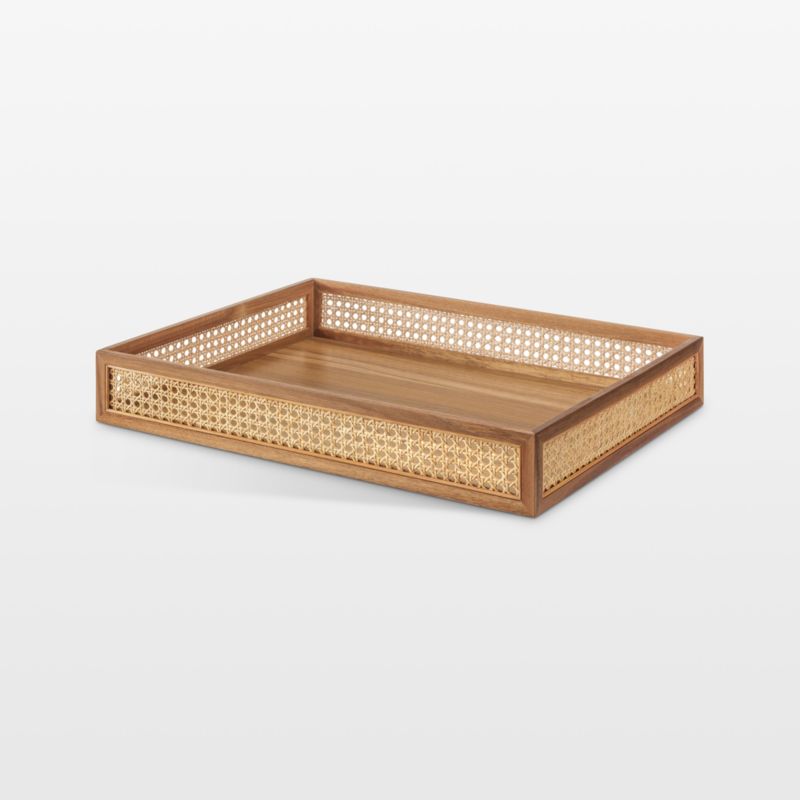 NeatMethod Cane and Wood Decorative Tray Crate & Barrel