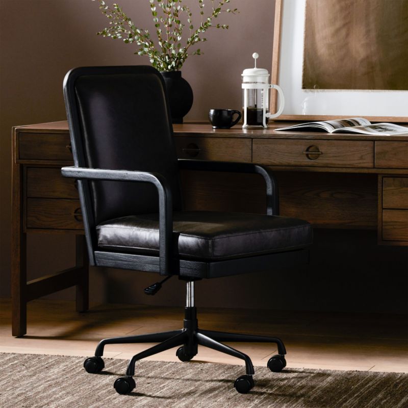 Ogden Brushed Ebony Black Wood Desk Chair + Reviews Crate & Barrel