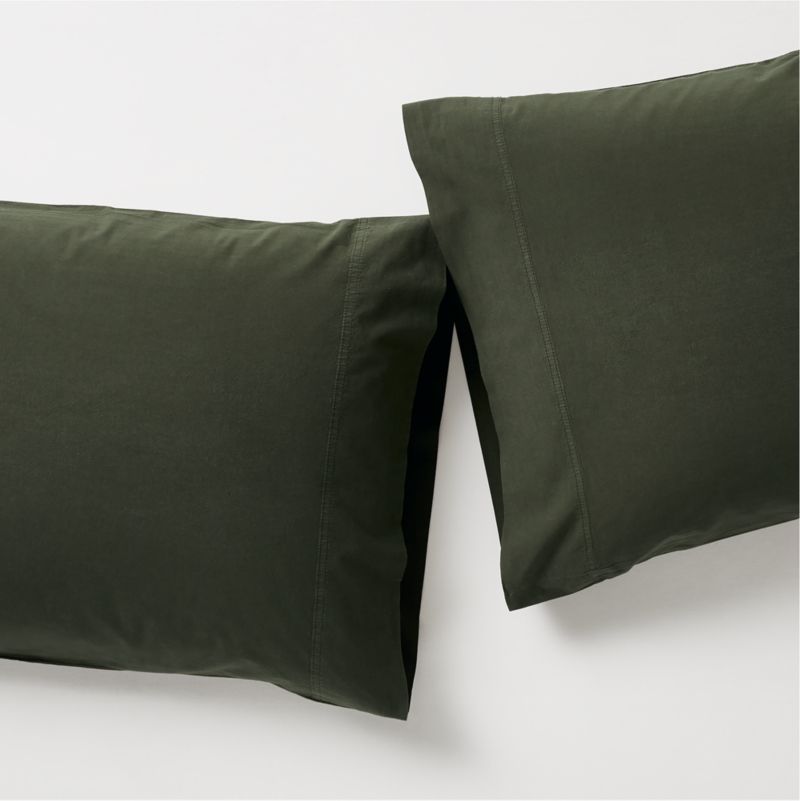 Favorite Washed Organic Cotton Ficus Green Standard Pillowcases, Set of