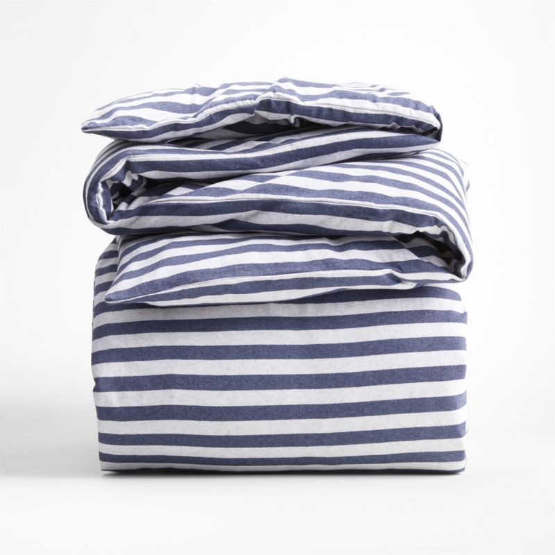 Modern Comfy Tee Navy Blue Stripe Organic Cotton Jersey Kids Twin Duvet