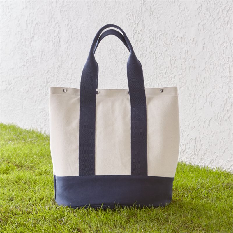Outfitted Blue Canvas Picnic Tote + Reviews Crate & Barrel