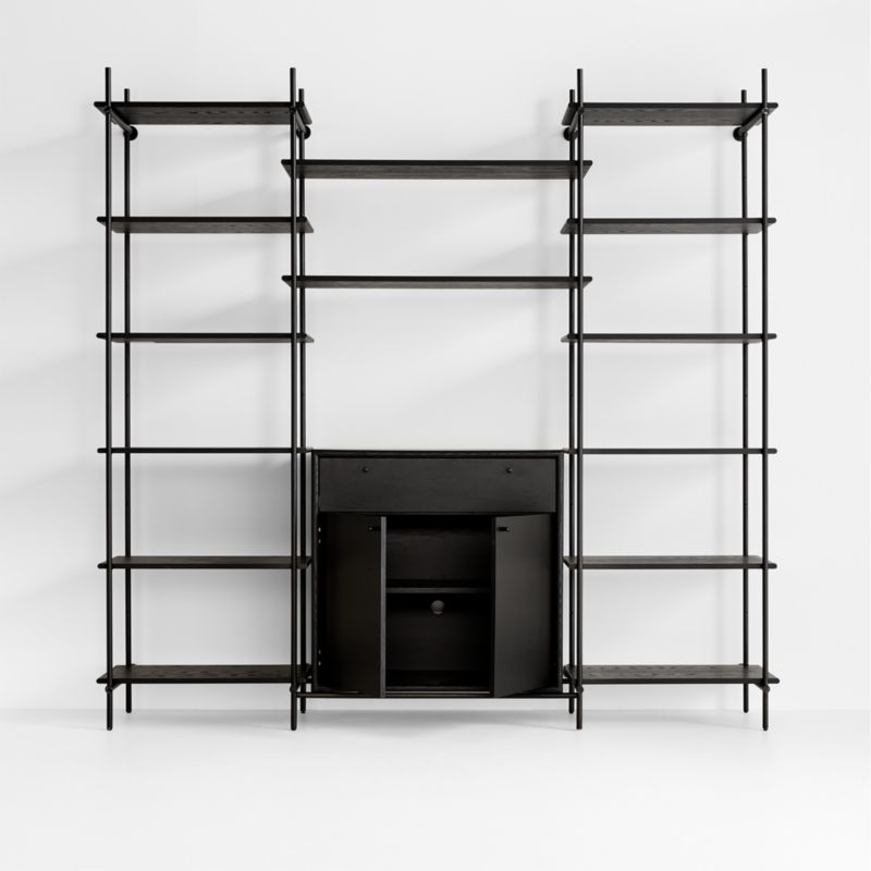 Petra Black Oak Wood and Metal WallMounted 89" Storage and Bookcase Unit + Reviews