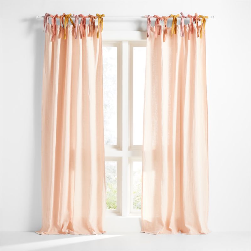 63" Pink Tie Muslin Organic Cotton Curtain Panel + Reviews Crate & Kids