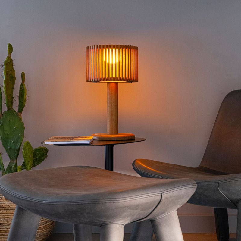 Pixy Natural Teak LED Solar Outdoor Table Lamp Crate & Barrel