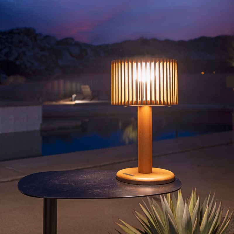 Pixy Natural Teak LED Solar Outdoor Table Lamp Crate & Barrel