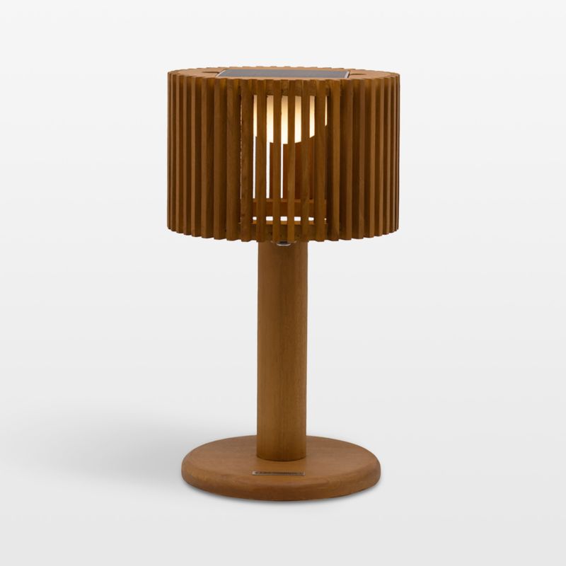Pixy Natural Teak LED Solar Outdoor Table Lamp Crate & Barrel