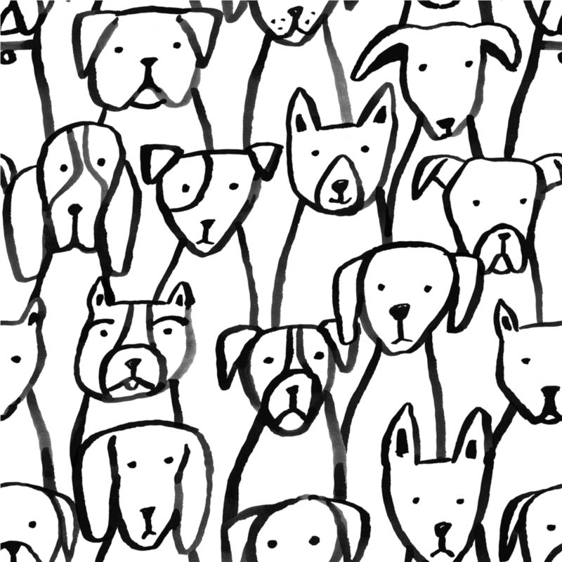 Chasing Paper Black and White Puppy Pile Peel and Stick Wallpaper 2' x