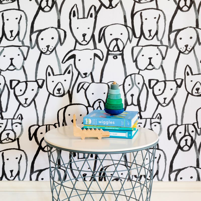 Chasing Paper Black and White Puppy Pile Peel and Stick Wallpaper 2' x