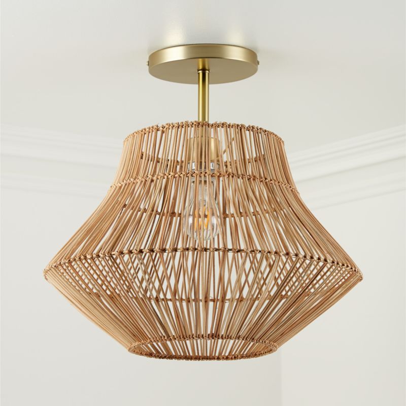 BasketStyle Woven Rattan 19" Kids Flush Mount Ceiling Light Chandelier
