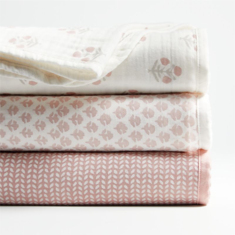Rayma Organic Pink Baby Swaddle Blankets, Set of 3 by John Robshaw