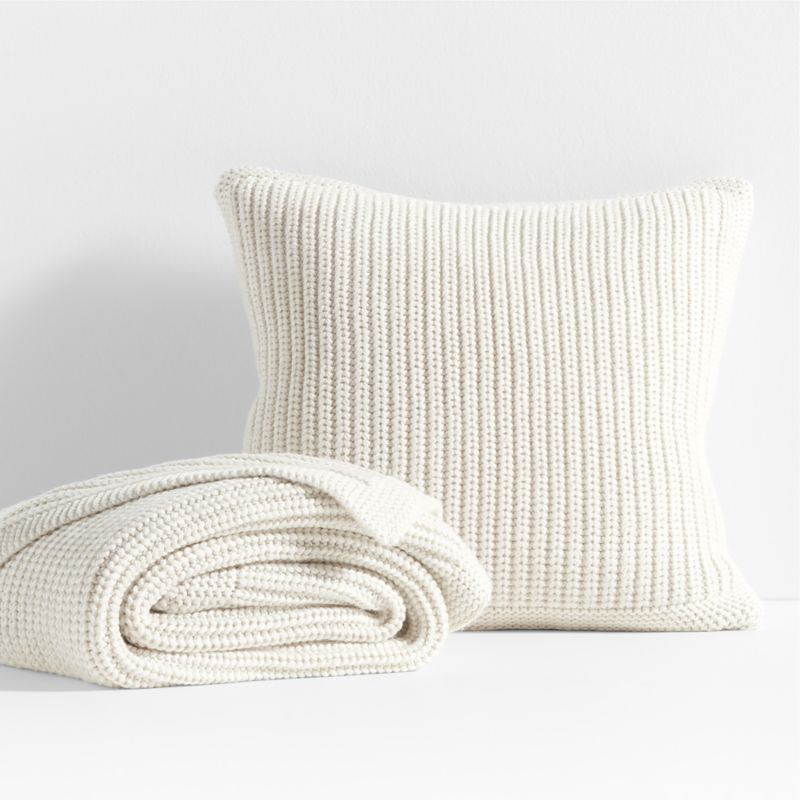 Arctic Ivory Wool Blend 70''x55" Fisherman Knit Throw Blanket + Reviews