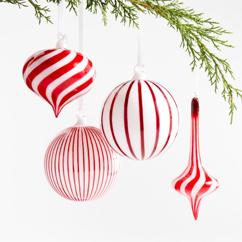 HandBlown HandPainted Red and White Striped Glass Christmas Tree