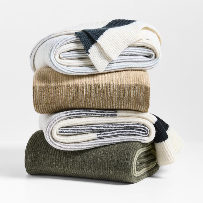 Ribbed Knit 70"x55" Wool Blend Spanish Moss Green Throw Blanket Crate