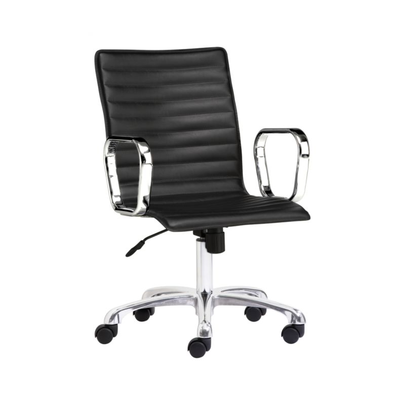 Ripple Black Leather Office Chair with Chrome Base + Reviews Crate
