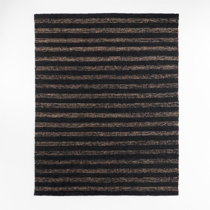 Rouen Jute Triple Striped Black Area Rug 10'x14' Crate & Barrel