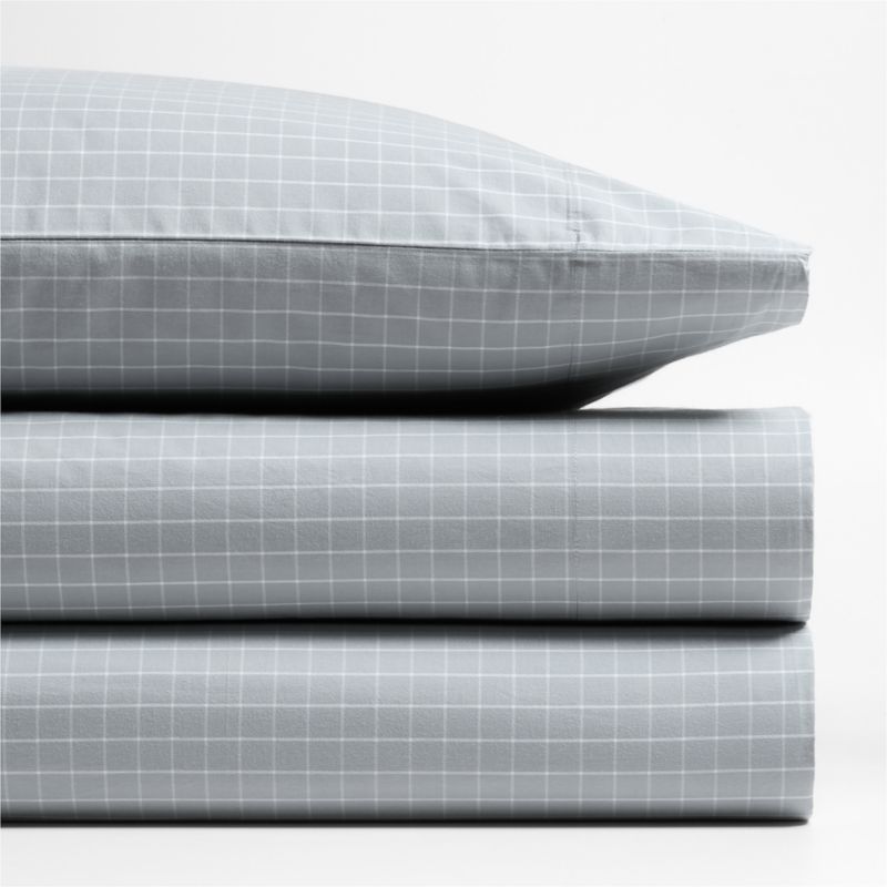 Stax Mini Grid Mist Blue YarnDyed Organic Cotton Kids Pillowcase