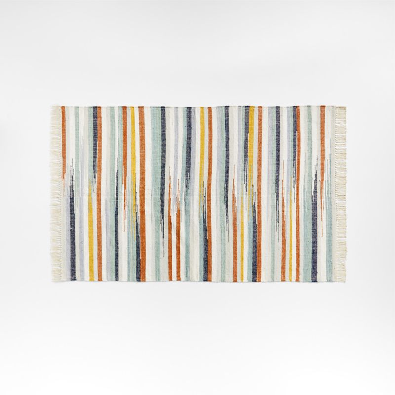 Sumer Flat Weave Cotton Kilim Blue Striped Rug 5x8 by John Robshaw