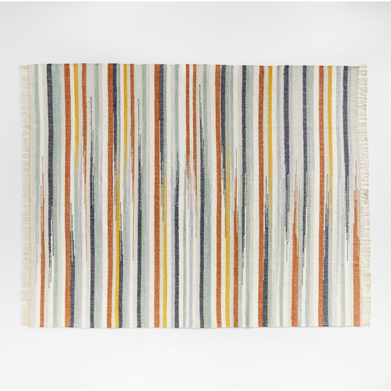 Sumer Flat Weave Cotton Kilim Blue Striped Rug 8x10 by John Robshaw