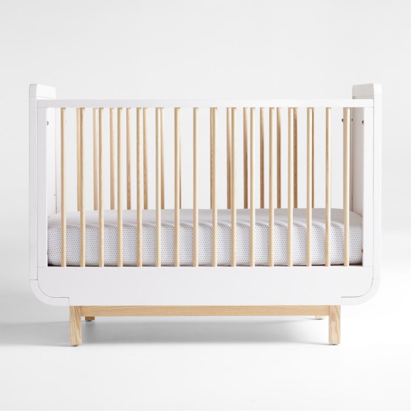 Steamer Lane TwoTone White and Wood 3in1 Convertible Baby Crib