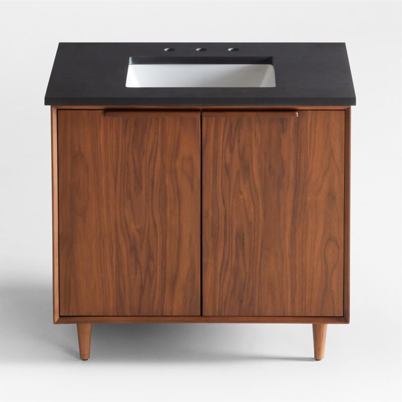 Tate 36" Black Granite Top Single Sink Vanity with Walnut Wood Doors