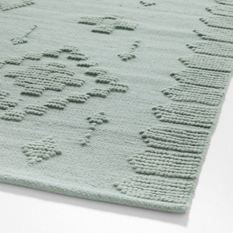 Textural Flatweave Verte Green Wool and Cotton Kids Area Rug 5x8