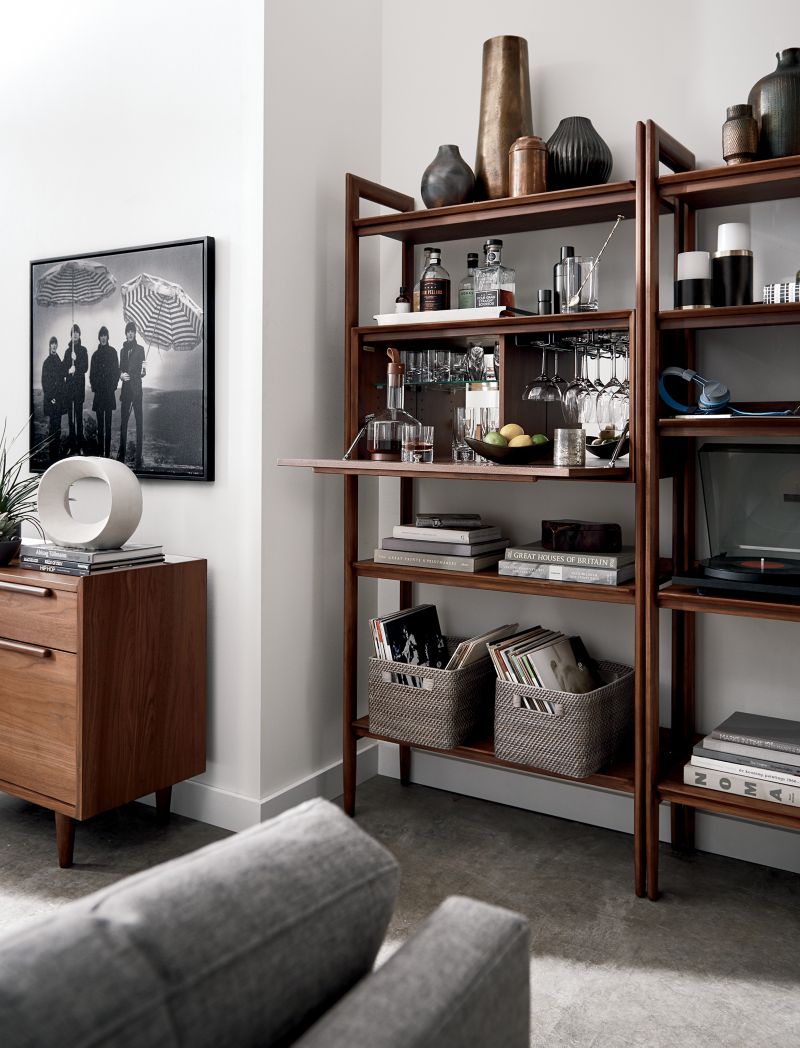 Tate Walnut Bookcase Bar Crate & Barrel