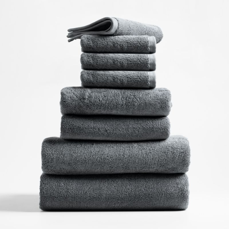 Slate Grey Organic Turkish Cotton Bath Towels, Set of 8 + Reviews