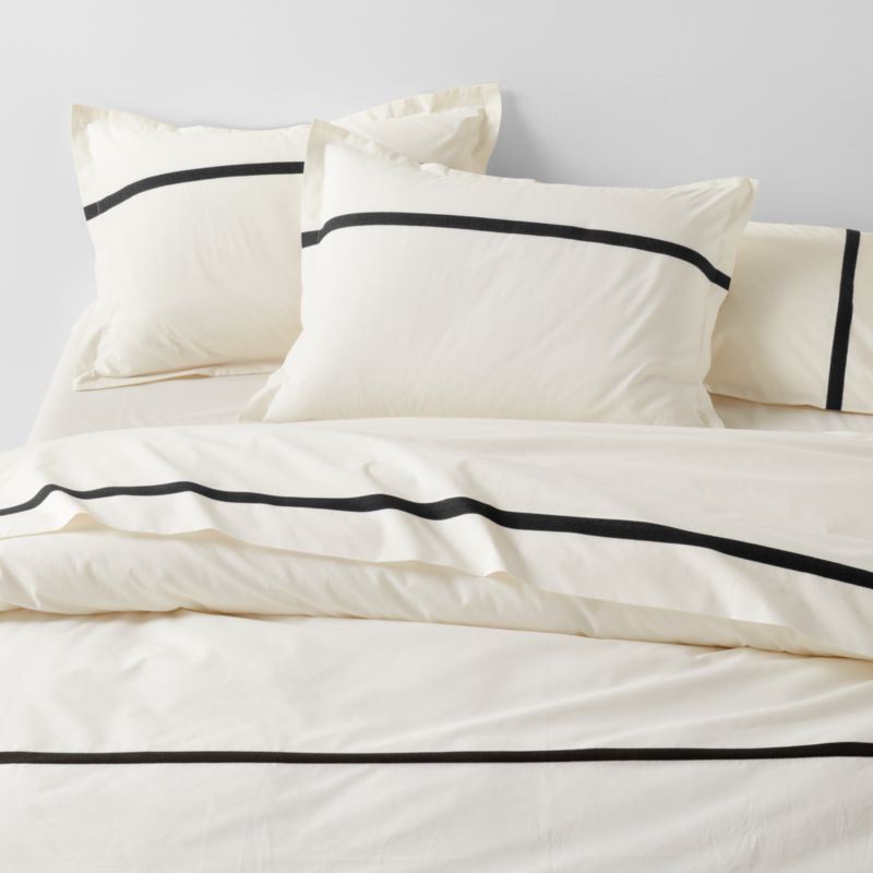 Favorite Organic Cotton Percale Tuxedo Stripe Ink Black Queen Bed Sheet