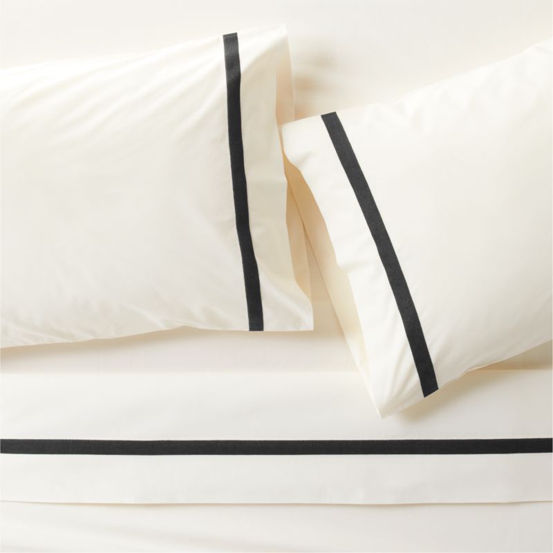 Favorite Organic Cotton Percale Tuxedo Stripe Ink Black Full Bed Sheet
