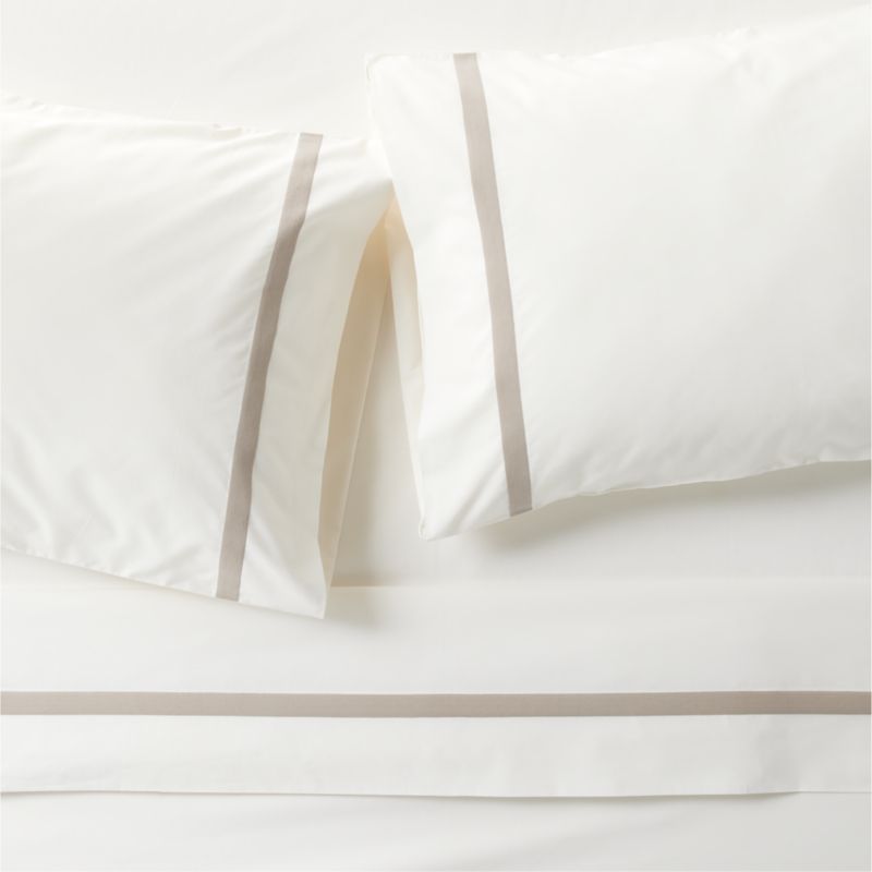 Favorite Organic Cotton Percale Tuxedo Stripe Sand Beige Full Bed Sheet