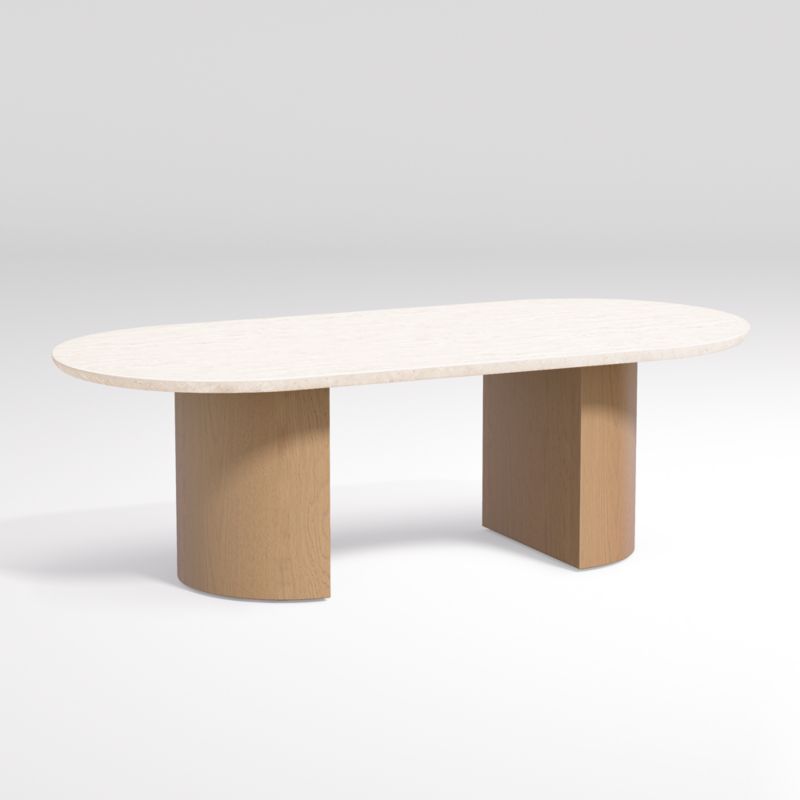 Travertine and Wood 54" Oval Coffee Table + Reviews Crate & Barrel