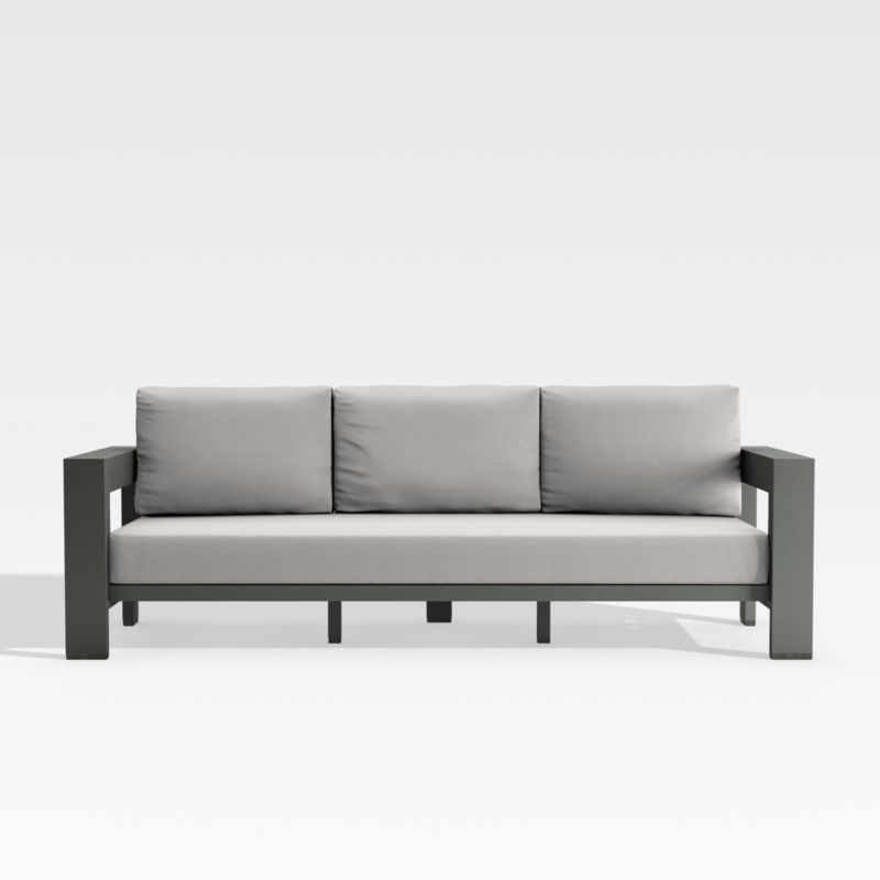 Walker Outdoor Metal Sofa with Silver Sunbrella Cushions Crate & Barrel