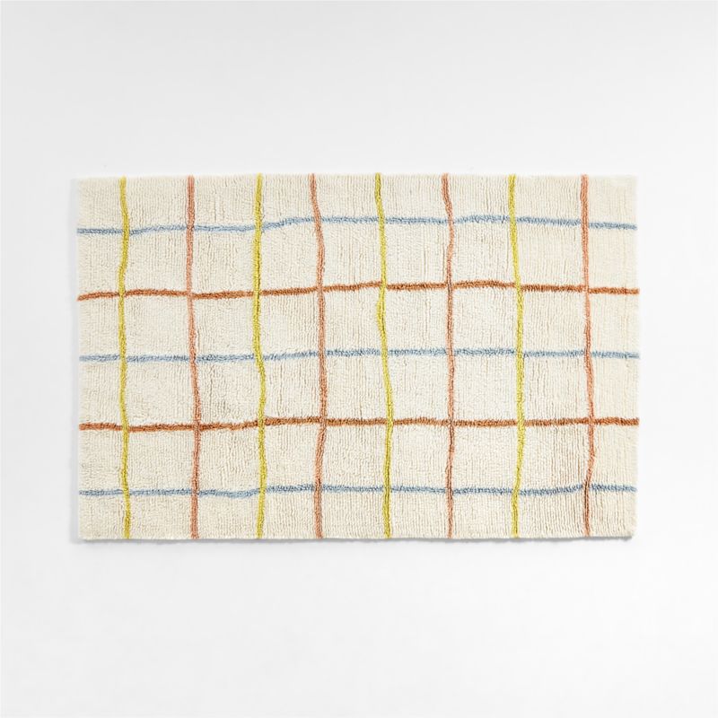 Warm Colored Grid Washable Wool Kids Rug 5x8 + Reviews Crate & Kids