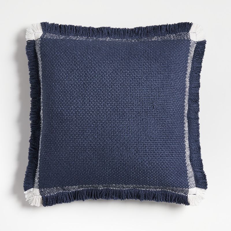 Weekend Cotton 23"x23" Deep Indigo Blue Throw Pillow with Feather