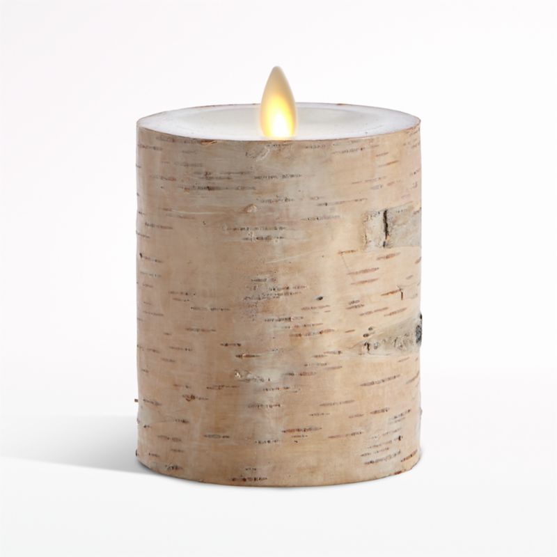 White Birch 3x4 Flameless Pillar Candle + Reviews Crate & Barrel