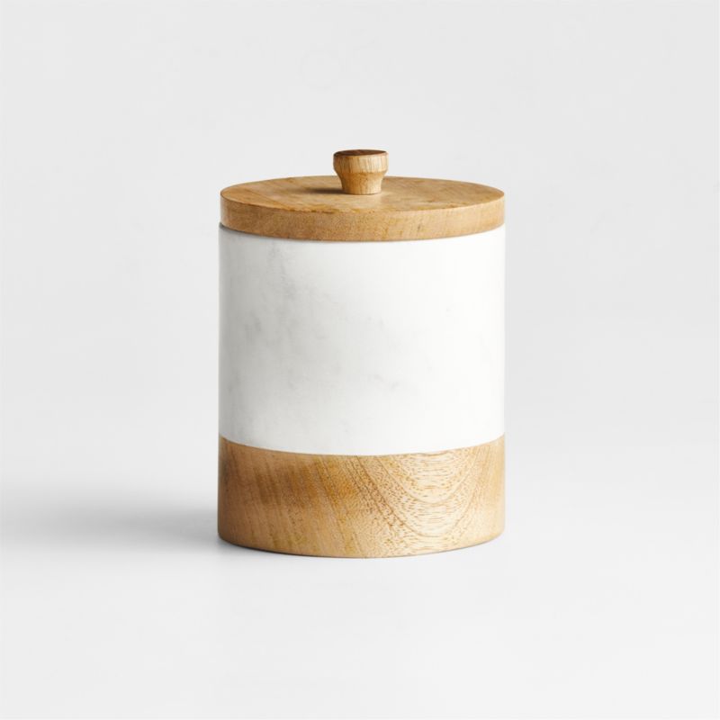 Small White Marble Kitchen Canister with Wood Lid + Reviews Crate