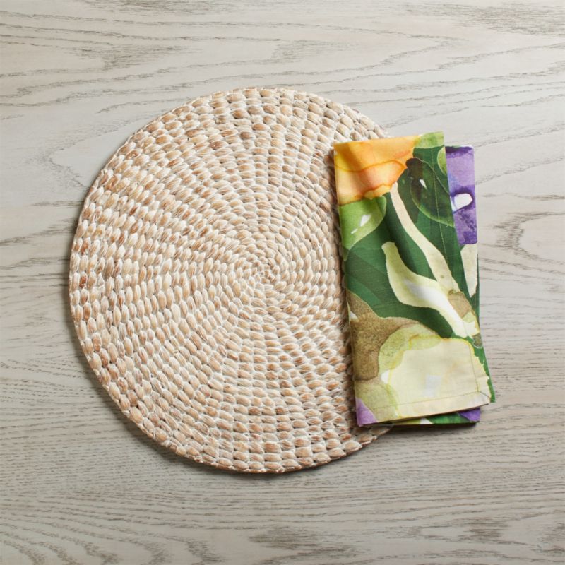 Whitewashed Water Hyacinth Woven Round Placemat + Reviews Crate