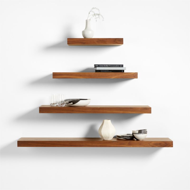 Walnut Wood Floating Shelf 66" + Reviews Crate & Barrel
