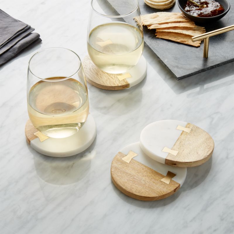 Wood and Marble Coasters, Set of 4 + Reviews Crate & Barrel