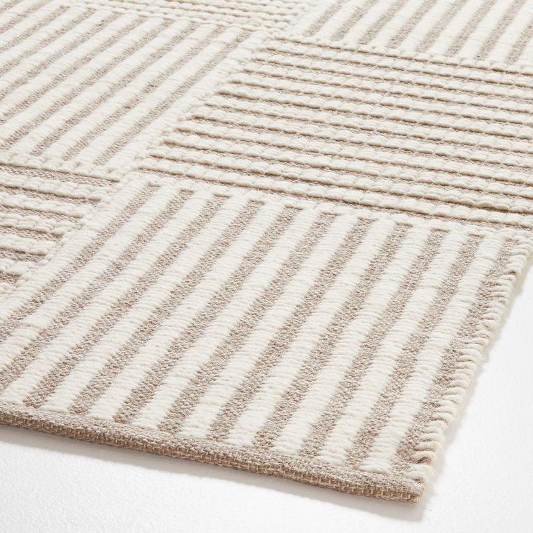 Flatweave Grid Wool and Cotton Dark Beige Kids Area Rug 8x10 + Reviews