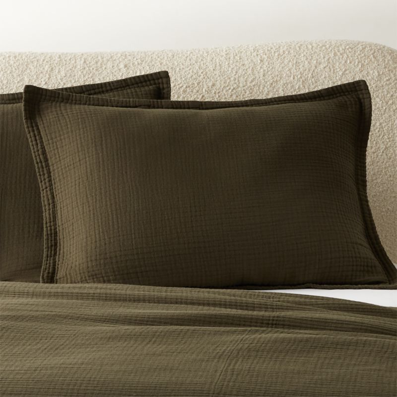 Alto Organic Cotton Dark Green Standard Pillow Shams Set of 2 + Reviews CB2